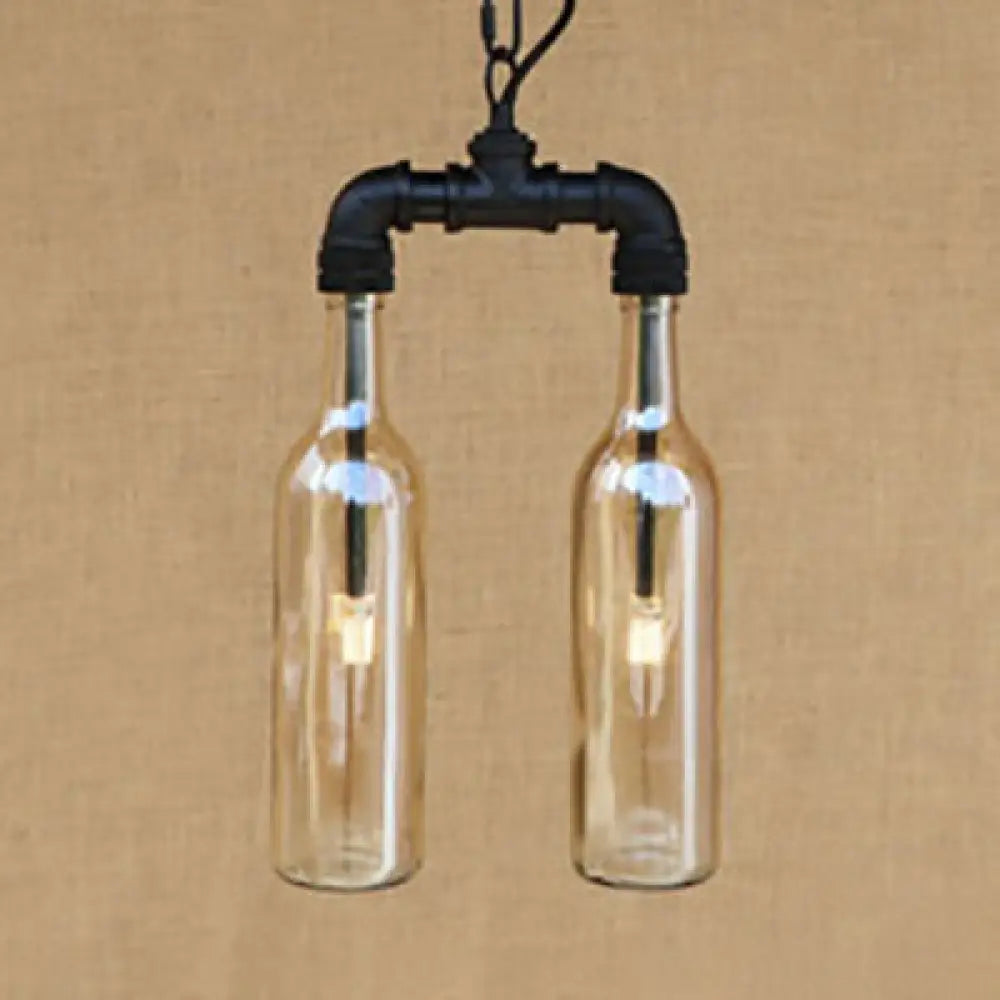 Clear/Blue Glass Pendant Light Bottle Shade - Industrial Style Ceiling Fixture (2/4/6 Lights) With