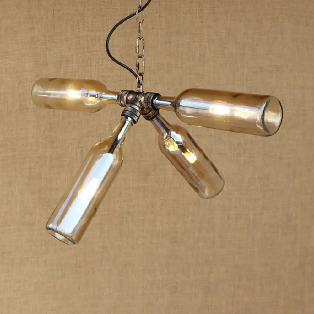 Clear/Blue Glass Pendant Light Bottle Shade - Industrial Style Ceiling Fixture (2/4/6 Lights) With