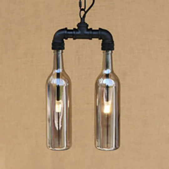 Clear/Blue Glass Pendant Light Bottle Shade - Industrial Style Ceiling Fixture (2/4/6 Lights) With