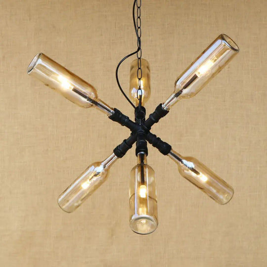 Clear/Blue Glass Pendant Light Bottle Shade - Industrial Style Ceiling Fixture (2/4/6 Lights) With