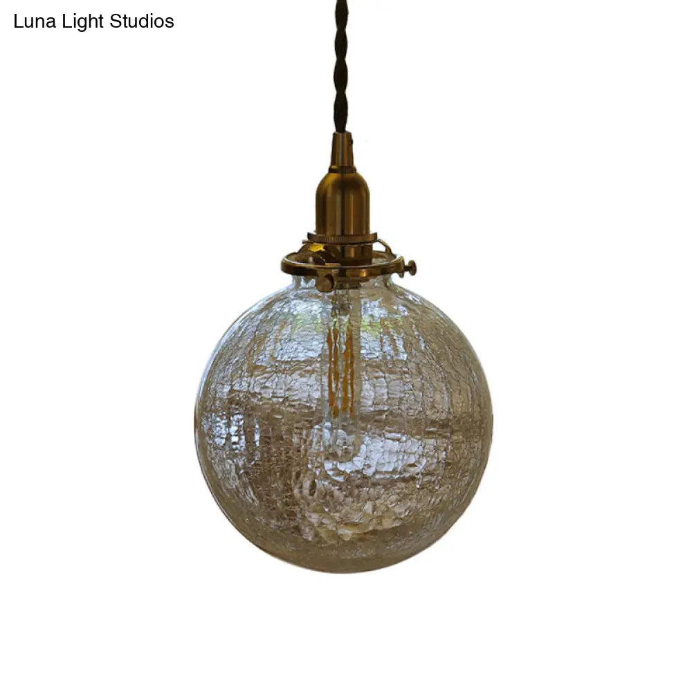 Clear Crackle Glass Pendant Light With Minimalist Brass Ball - Bathroom Lighting Fixture