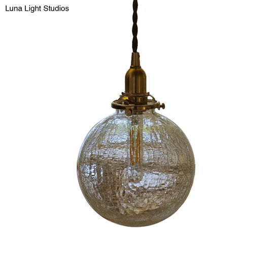 Clear Crackle Glass Pendant Light With Minimalist Brass Ball - Bathroom Lighting Fixture