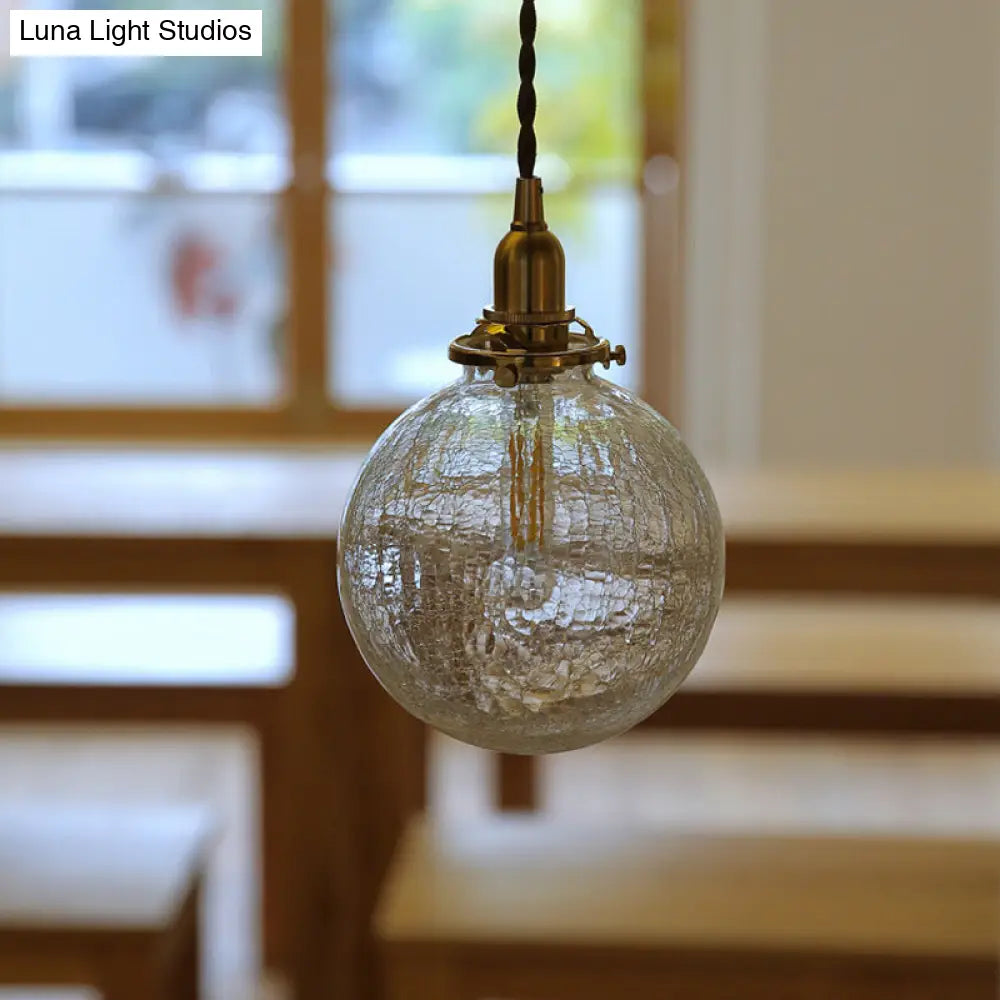 Clear Crackle Glass Pendant Light With Minimalist Brass Ball - Bathroom Lighting Fixture
