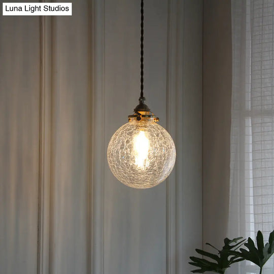 Clear Crackle Glass Pendant Light With Minimalist Brass Ball - Bathroom Lighting Fixture