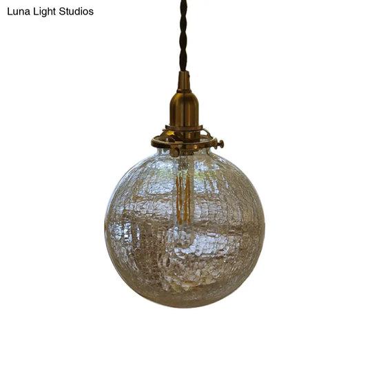 Clear Crackle Glass Pendant: Minimalist Brass Ball Washroom Lighting Fixture