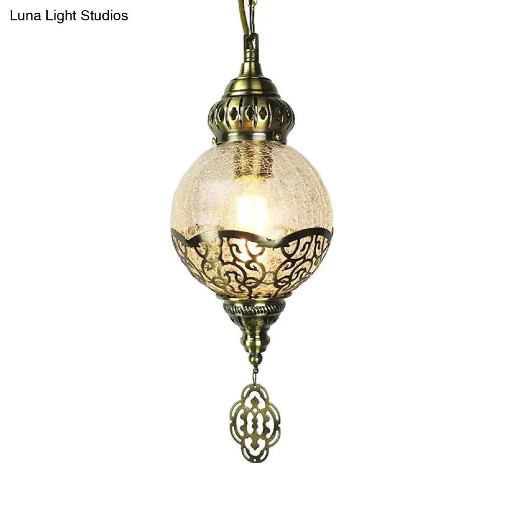 Clear Crackled Glass Sphere Ceiling Lamp For Dining Room - Modern Suspended Lighting Fixture