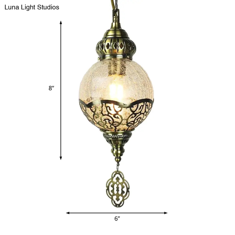 Clear Crackled Glass Sphere Ceiling Lamp For Dining Room - Modern Suspended Lighting Fixture