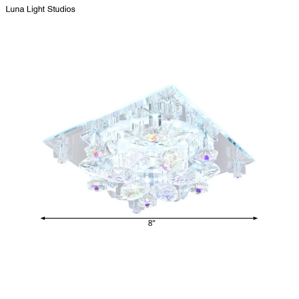 Clear Crystal 5-Light Flush Mount With Flower Shade - Minimal Design