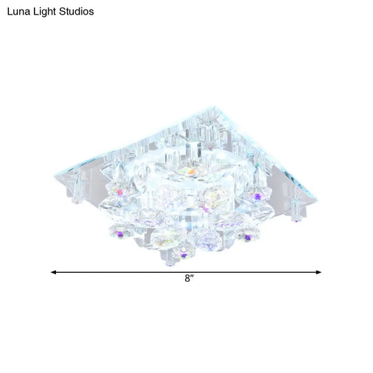 Clear Crystal 5-Light Flush Mount With Flower Shade - Minimal Design