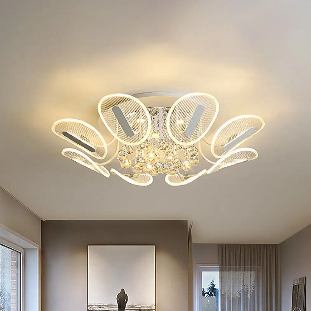 Clear Crystal Ball Led Flush Mount Light For Bedroom - Minimalist Oval Semi Fixture Available In