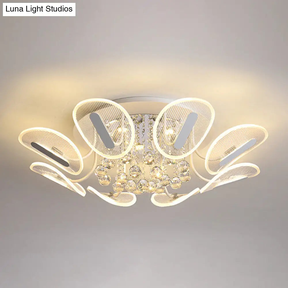 Clear Crystal Ball Led Flush Mount Light For Bedroom - Minimalist Oval Semi Fixture Available In