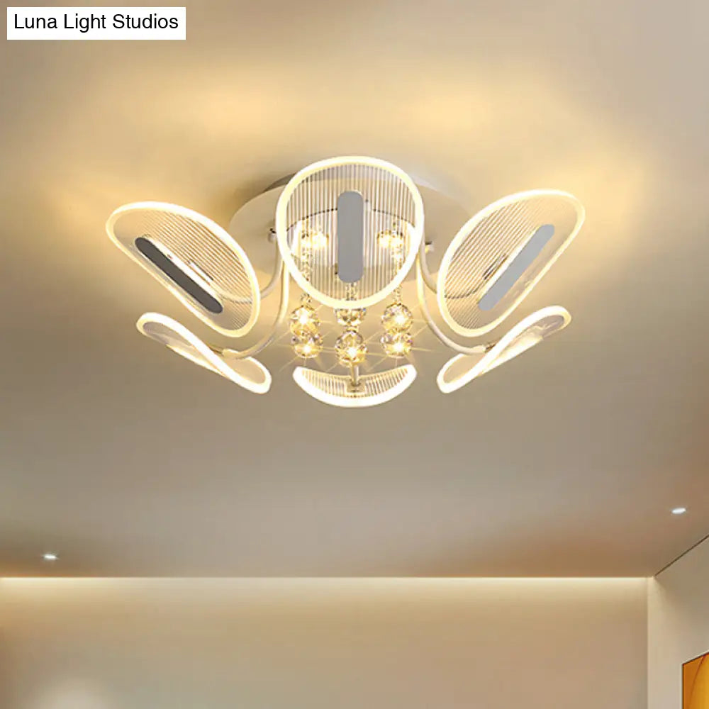 Clear Crystal Ball Led Flush Mount Light For Bedroom - Minimalist Oval Semi Fixture Available In