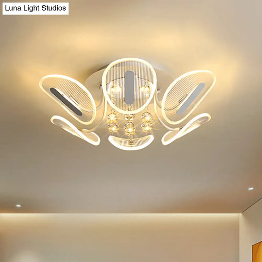 Clear Crystal Ball Led Flush Mount Light For Bedroom - Minimalist Oval Semi Fixture Available In