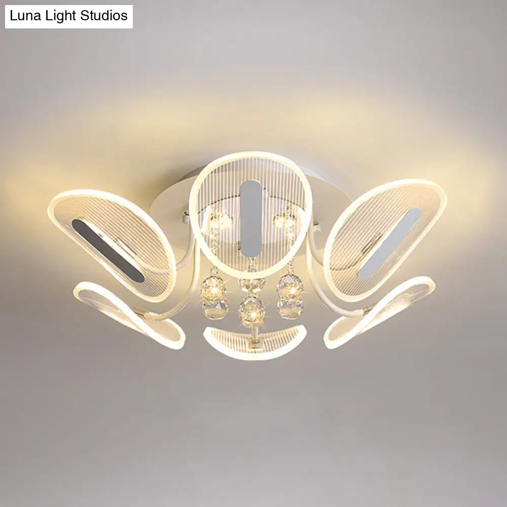 Clear Crystal Ball Led Flush Mount Light For Bedroom - Minimalist Oval Semi Fixture Available In