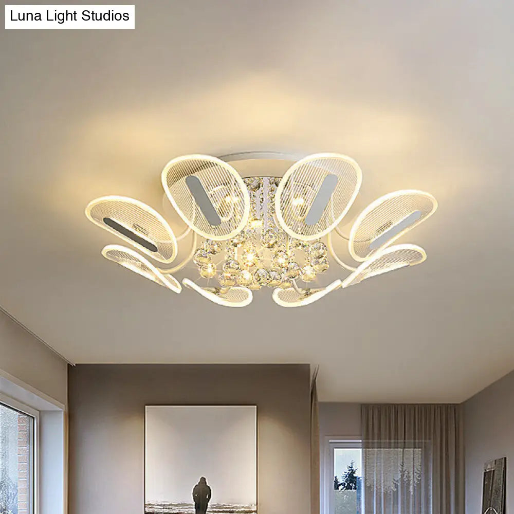 Clear Crystal Ball Led Flush Mount Light For Bedroom - Minimalist Oval Semi Fixture Available In