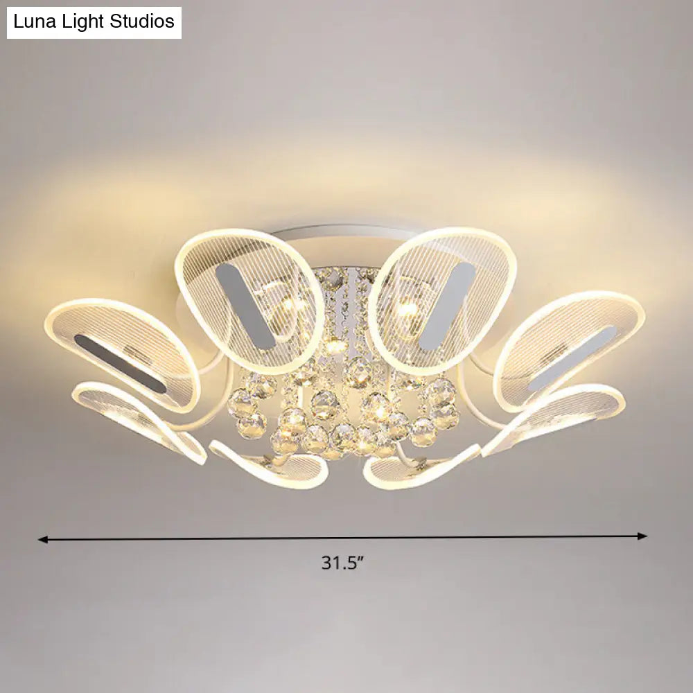 Clear Crystal Ball Led Flush Mount Light For Bedroom - Minimalist Oval Semi Fixture Available In