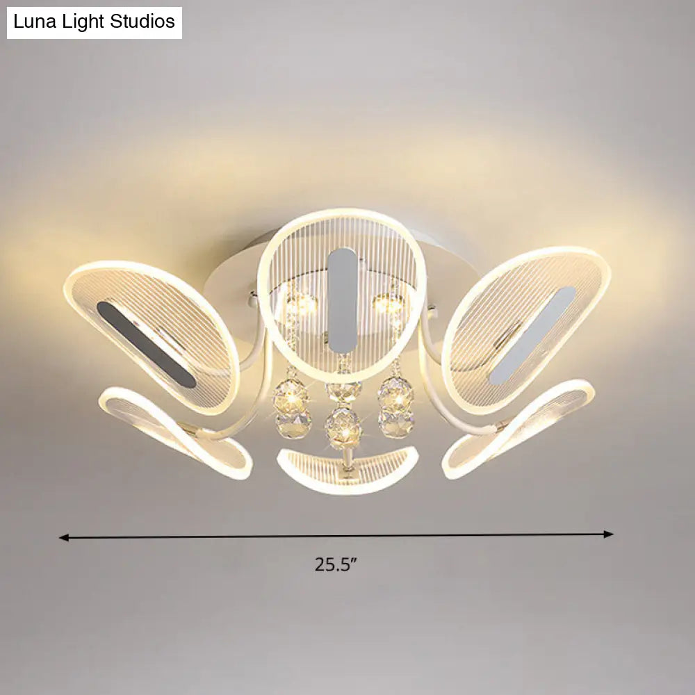 Clear Crystal Ball Led Flush Mount Light For Bedroom - Minimalist Oval Semi Fixture Available In