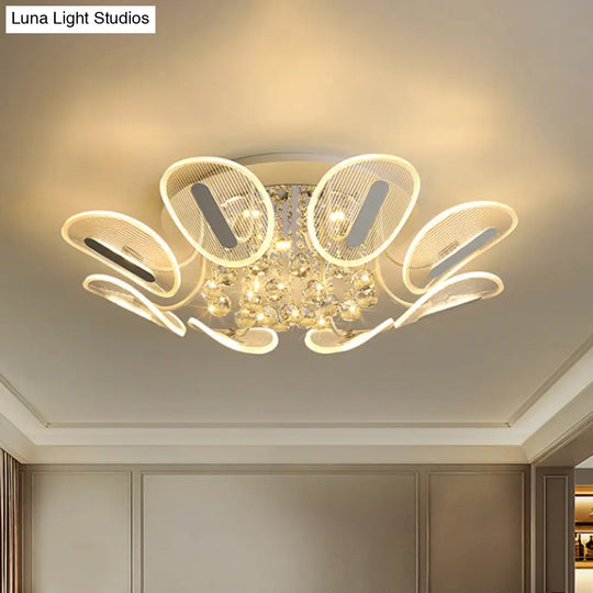 Clear Crystal Ball Led Flush Mount Light For Bedroom - Minimalist Oval Semi Fixture Available In