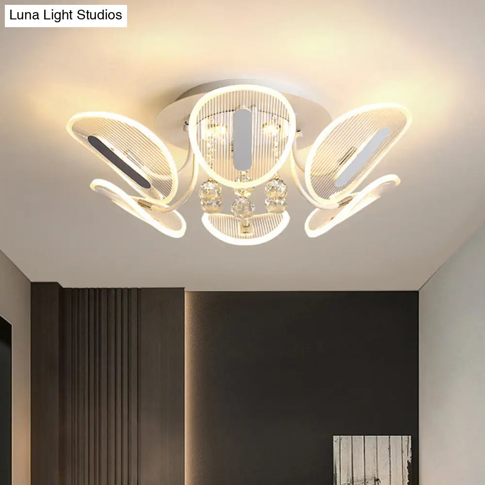 Clear Crystal Ball Led Flush Mount Light For Bedroom - Minimalist Oval Semi Fixture Available In