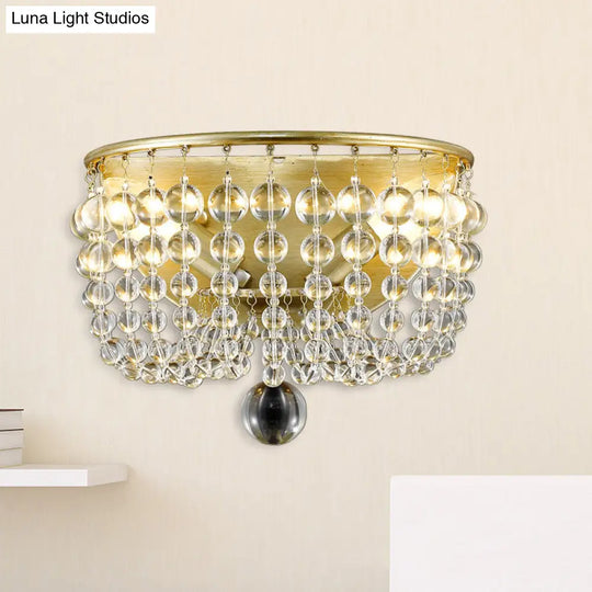 Clear Crystal Beaded Wall Lamp With 1 Light In Brass - Lodge Style Sconce For Living Room