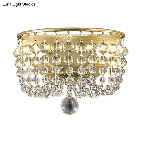 Clear Crystal Beaded Wall Lamp With 1 Light In Brass - Lodge Style Sconce For Living Room