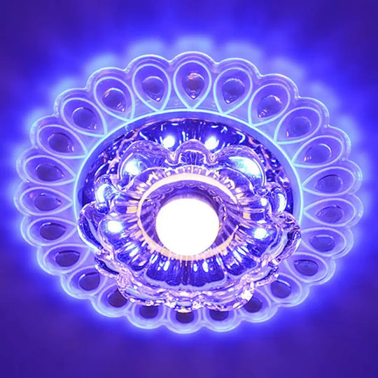 Clear Crystal Blossom Flush Mount Led Entryway Lighting Fixture / 3W Blue