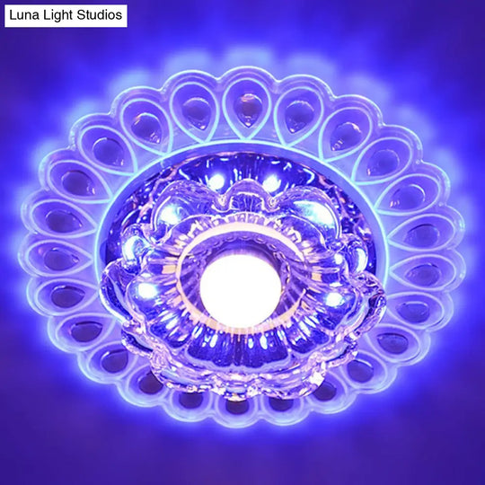 Clear Crystal Blossom Flush Mount Led Entryway Lighting Fixture / 3W Blue