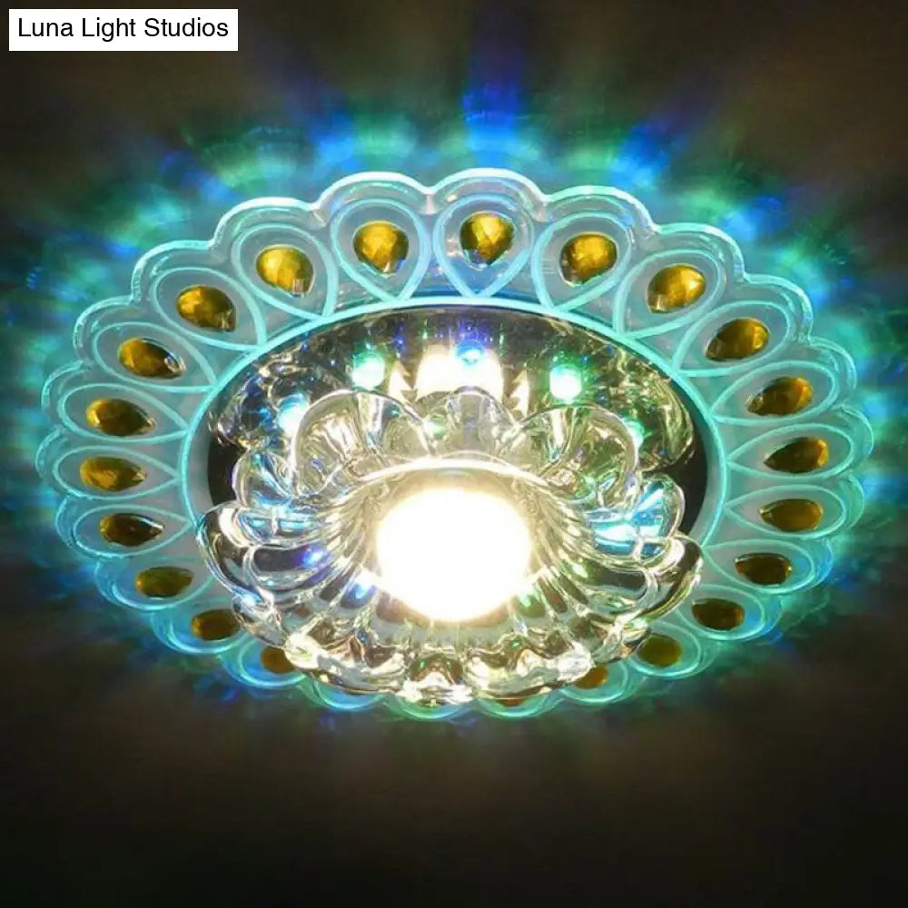 Clear Crystal Blossom Flush Mount Led Entryway Lighting Fixture / 3W 7 Color