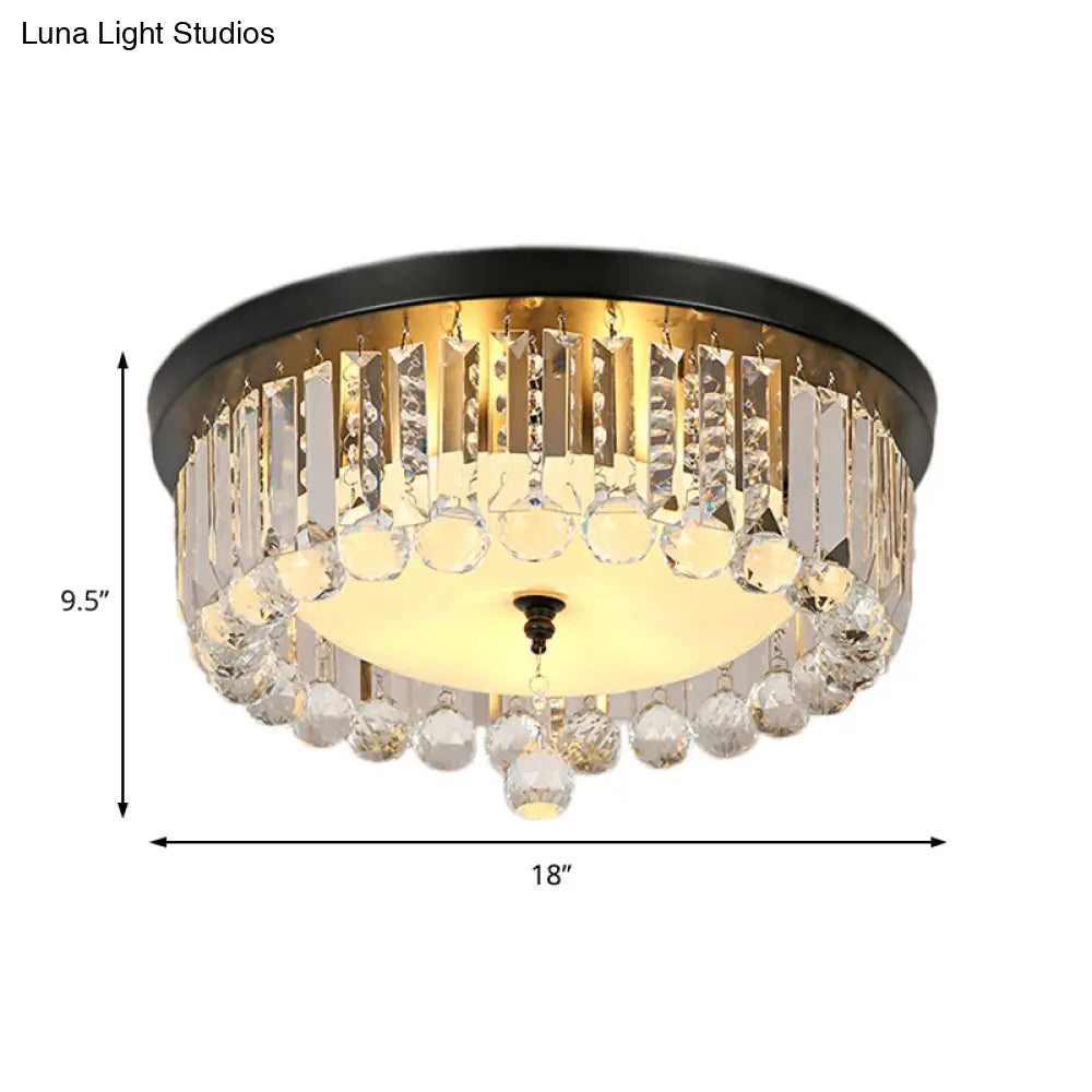 Clear Crystal Circle Ceiling Light - Contemporary Design With Opal Glass Diffuser & 5 Lights In