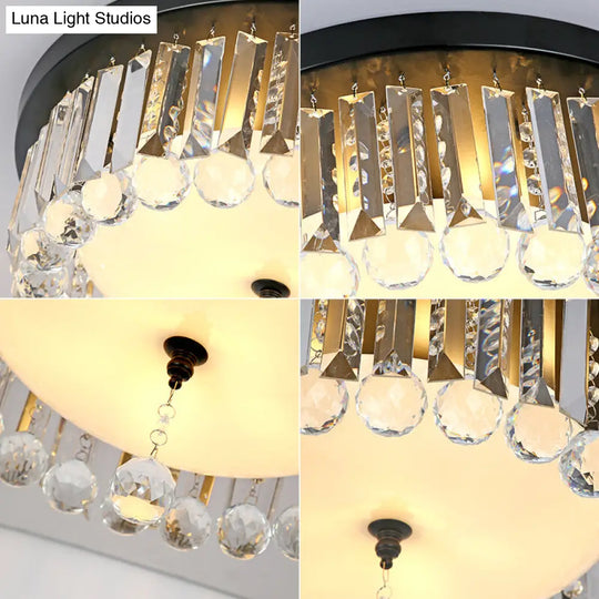 Clear Crystal Circle Ceiling Light - Contemporary Design With Opal Glass Diffuser & 5 Lights In