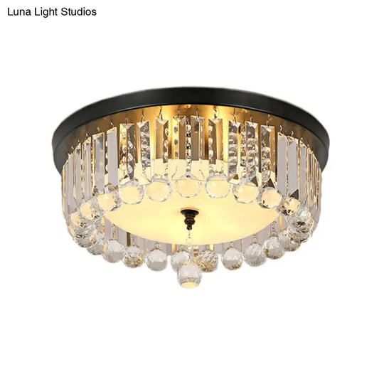 Clear Crystal Circle Ceiling Light - Contemporary Design With Opal Glass Diffuser & 5 Lights In