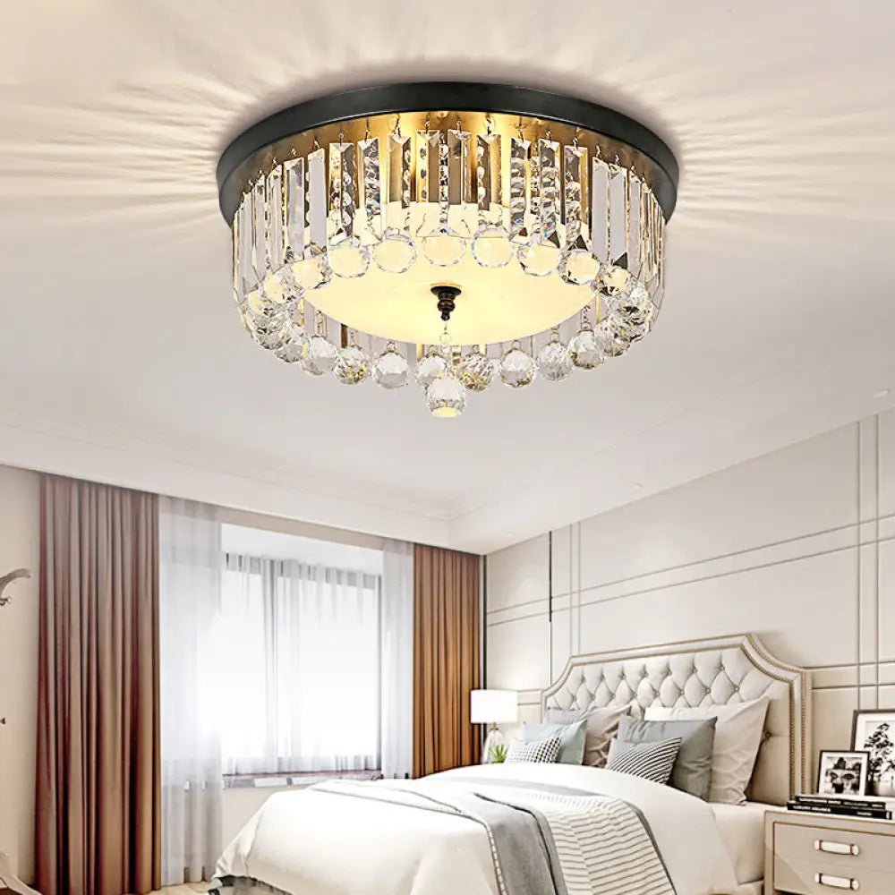 Clear Crystal Circle Ceiling Light - Contemporary Design With Opal Glass Diffuser & 5 Lights In