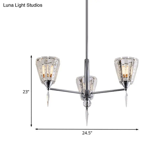 Clear Crystal Cone Shade Chandelier With Straight Metal Arms In Chrome