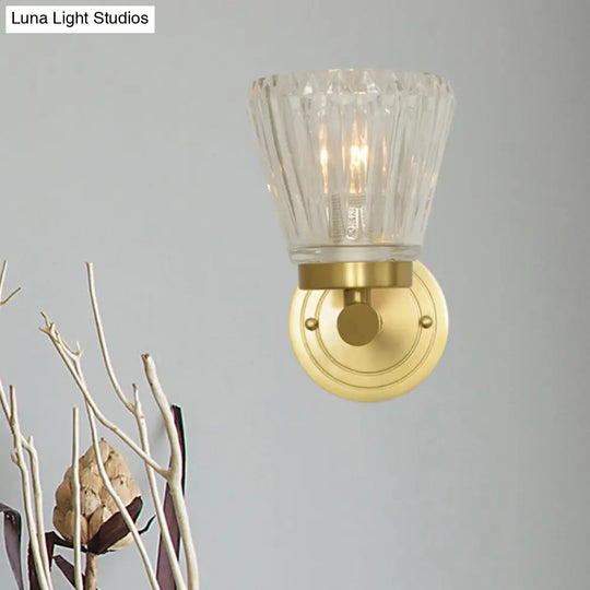 Clear Crystal Cone Wall Sconce In Modern Brass Design