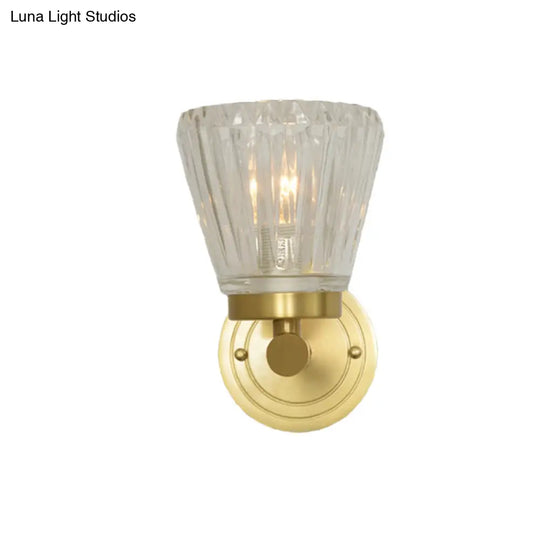 Clear Crystal Cone Wall Sconce In Modern Brass Design