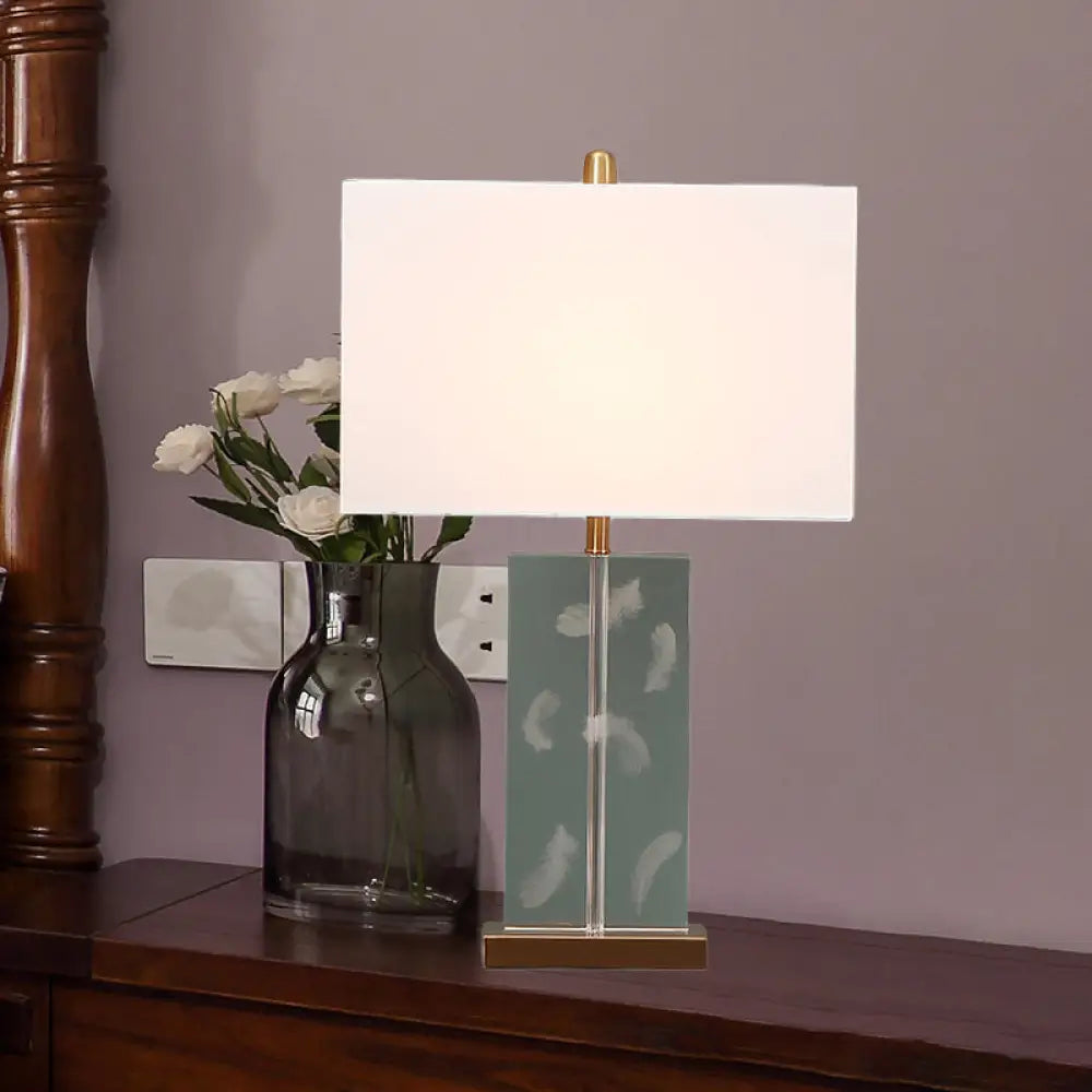 Clear Crystal Desk Lamp: Modern 1 Bulb White Table Light With Fabric Shade