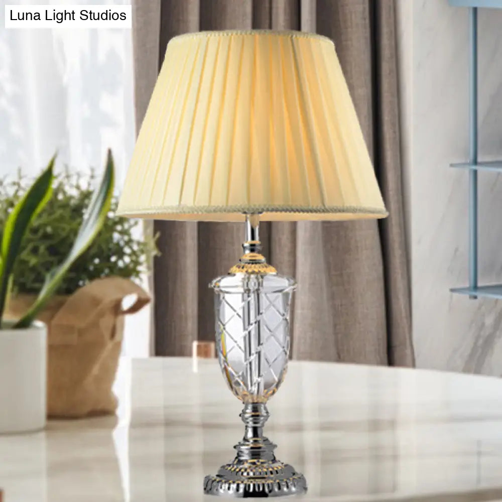 Clear Crystal Desk Lamp: Modern Table Light With Cone Fabric Shade