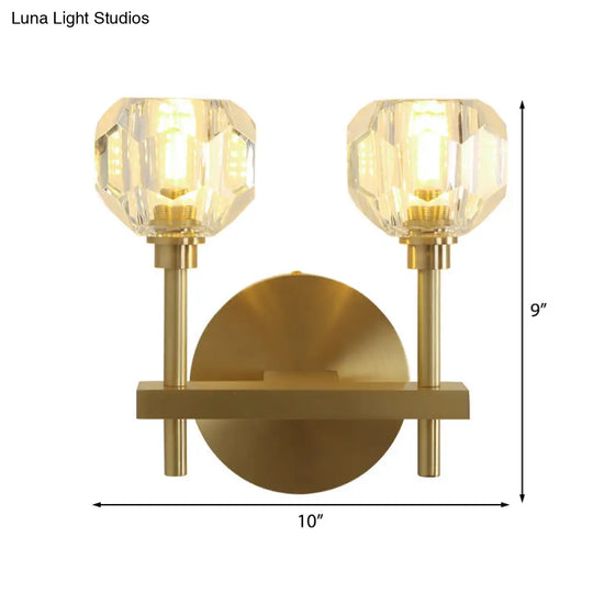 Clear Crystal Dome Wall Light Fixture - Modern Brass Finish 1/2-Light Living Room Lamp