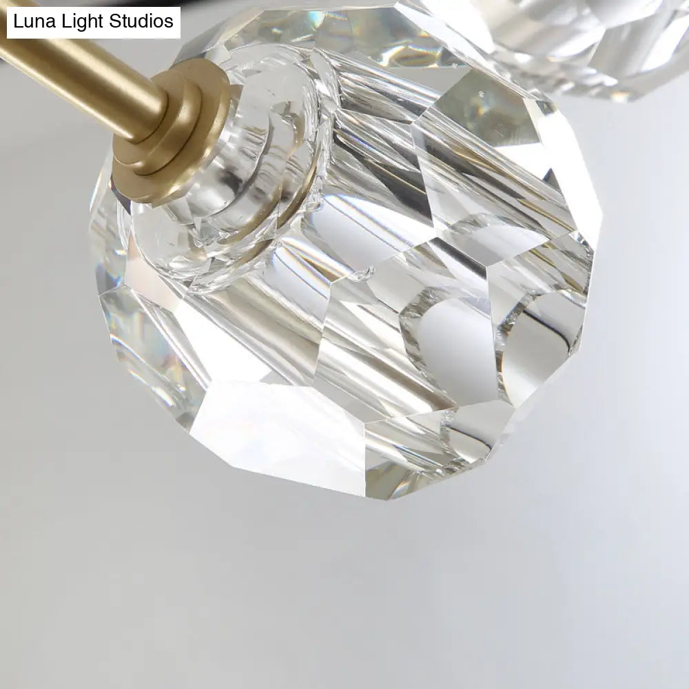 Clear Crystal Dome Wall Light Fixture - Modern Brass Finish 1/2-Light Living Room Lamp