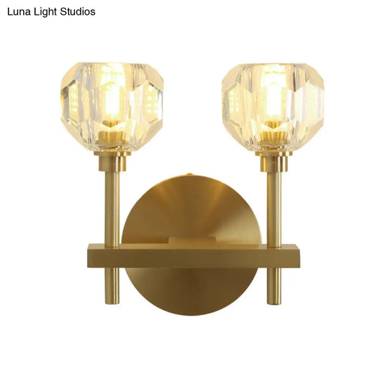 Clear Crystal Dome Wall Light Fixture - Modern Brass Finish 1/2-Light Living Room Lamp