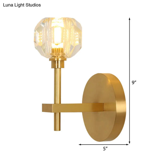 Clear Crystal Dome Wall Light Fixture - Modern Brass Finish 1/2-Light Living Room Lamp