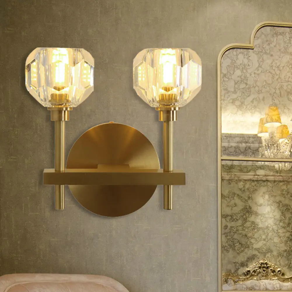 Clear Crystal Dome Wall Light Fixture - Modern Brass Finish 1/2-Light Living Room Lamp 2 /