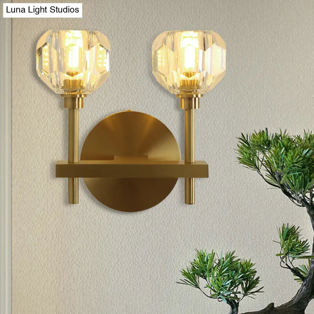 Clear Crystal Dome Wall Light Fixture - Modern Brass Finish 1/2-Light Living Room Lamp