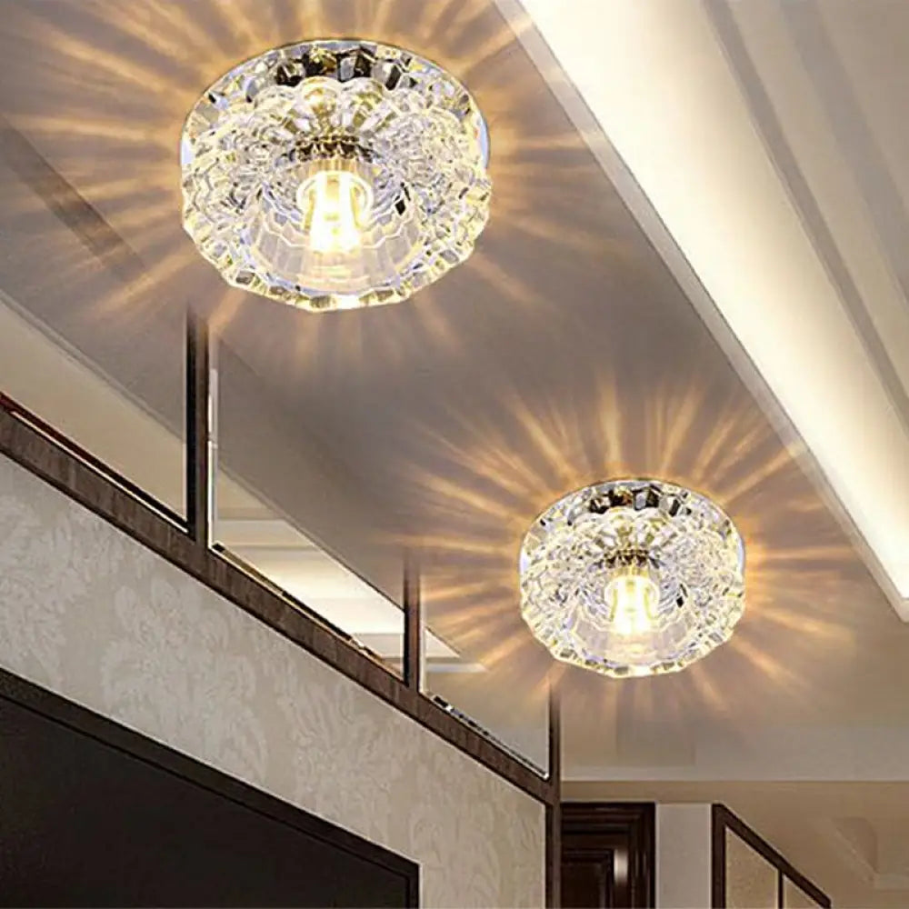 Clear Crystal Floral Flush Mount Ceiling Fixture / White