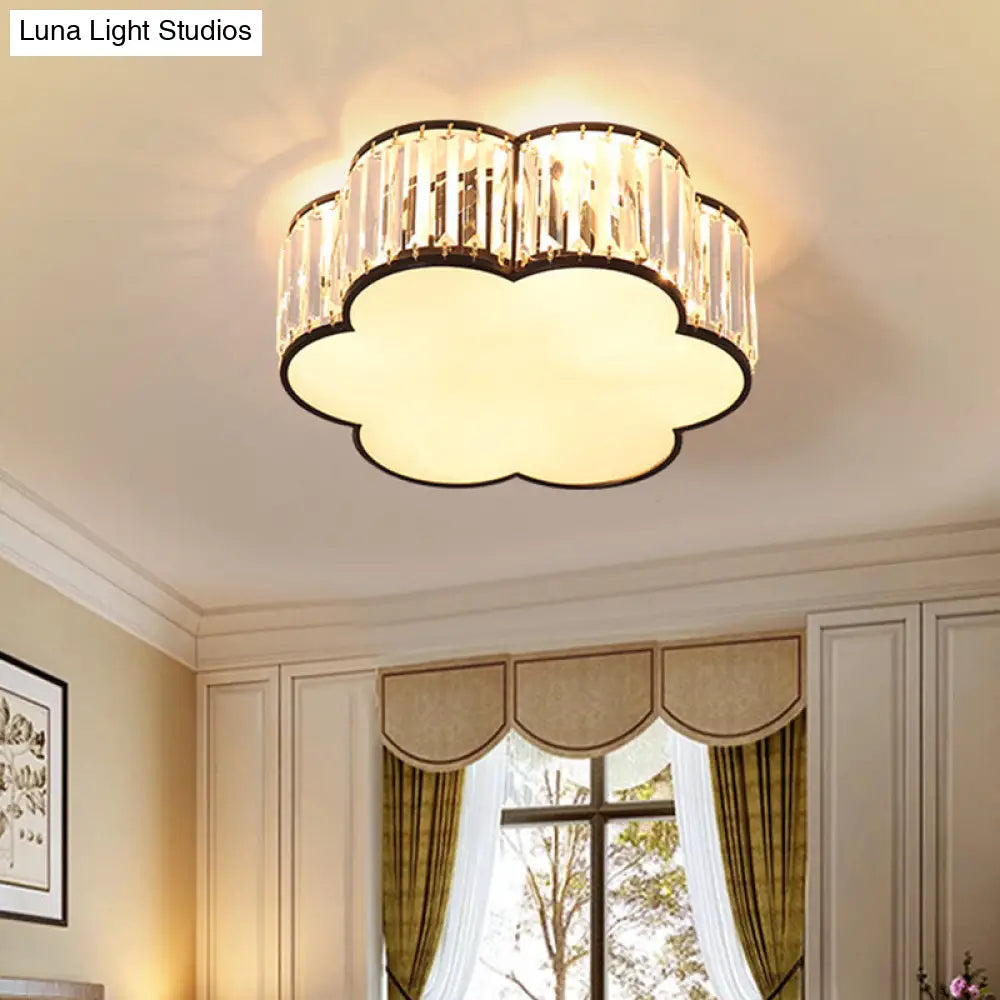 Clear Crystal Floral Flush Mount Ceiling Light For Living Room Black / 15.5