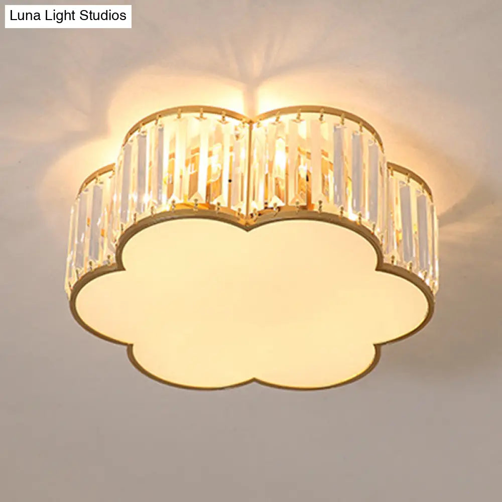 Clear Crystal Floral Flush Mount Ceiling Light For Living Room