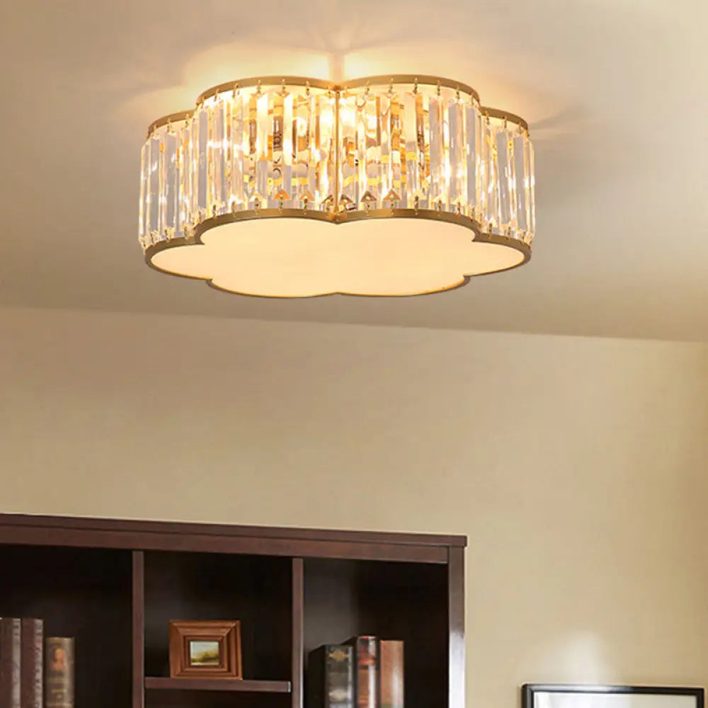 Clear Crystal Floral Flush Mount Ceiling Light For Living Room Gold / 15.5’