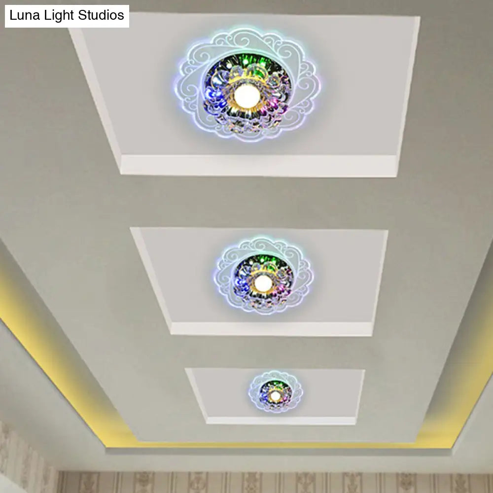 Clear Crystal Floral Led Flush Mount Ceiling Light For Entryway