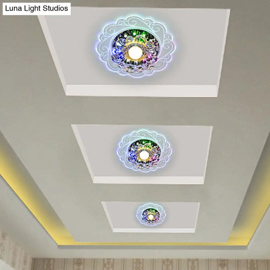 Clear Crystal Floral Led Flush Mount Ceiling Light For Entryway