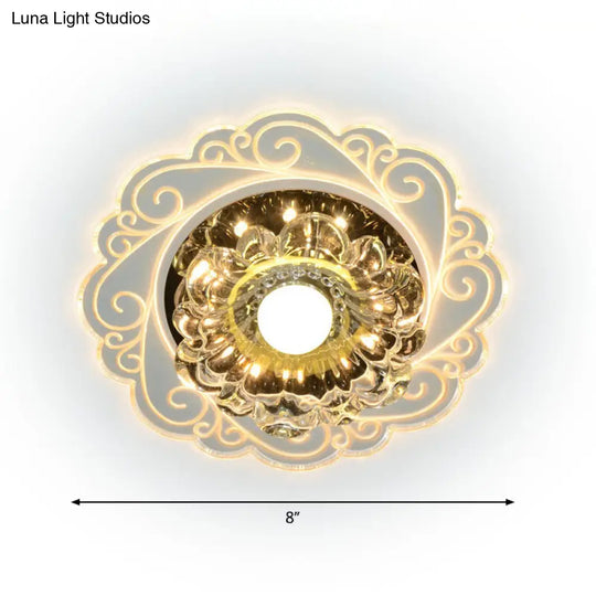 Clear Crystal Floral Led Flush Mount Ceiling Light For Entryway